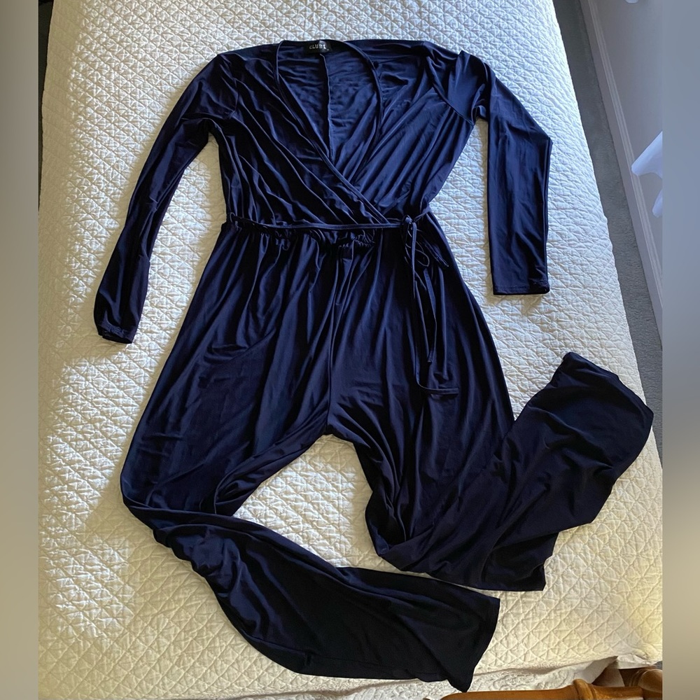 ASOS Curve Navy Blue Wrap-front jumpsuit